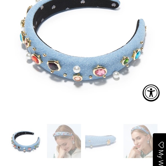 lele sadoughi headband LIGHT DENIM GEM BEZEL DENIM ALICE HEADBAND main image 8